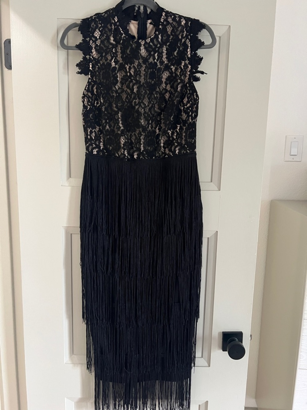 Elegant Black Lace Fringe Midi Dress